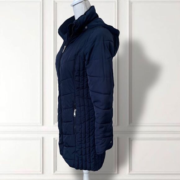 Tommy Hilfiger Navy Blue Mid Length Puffer Jacket Coat W/Hood Sz XXS - Picture 3 of 13
